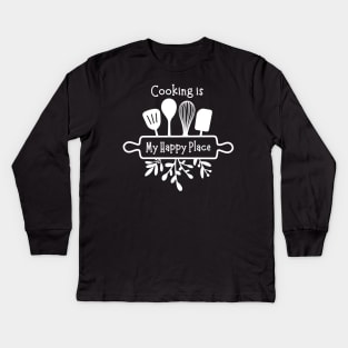 Cooking is my Happy Place - utensils and rolling pin Kids Long Sleeve T-Shirt